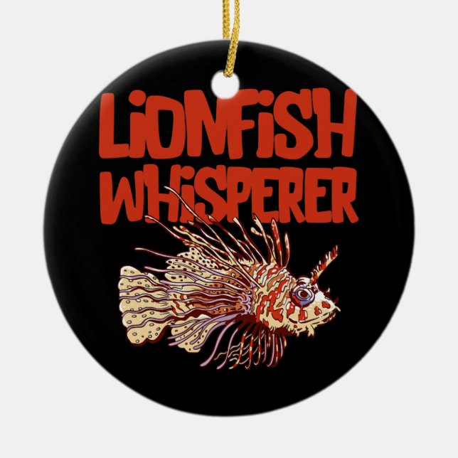 Lionfish Whisperer Sea Rock Diver Funny Lion Fish Ceramic Tree Decoration (Front)