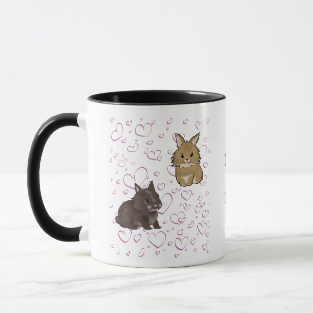Lionhead bunnies with hearts  mug (Left)