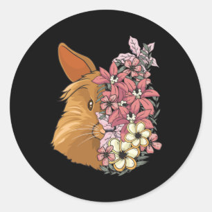 Lionhead Rabbit With Beautiful Flowers Classic Round Sticker