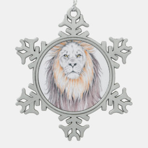 Lion's Bad Hair Day Art Snowflake Pewter Christmas Ornament