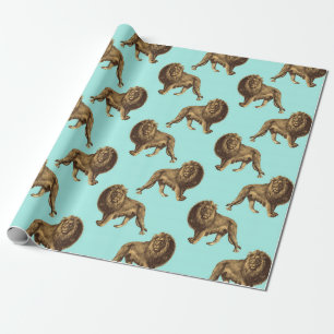 Lions Blue and Golden Wrapping Paper