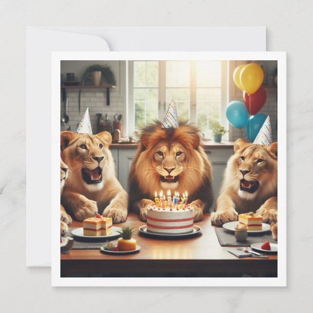 Lions celebrating, Lions birthday invitation (Front)
