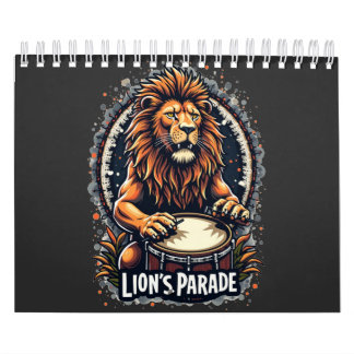 Lion's Drum Parade funny art : Majestic Lion Print Calendar