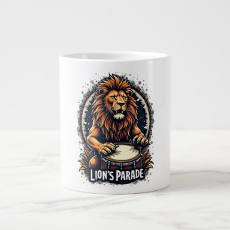 Lion's Drum Parade funny art : Majestic Lion Print Large Coffee Mug