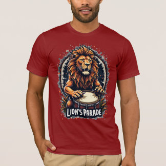 Lion's Drum Parade funny art : Majestic Lion Print T-Shirt