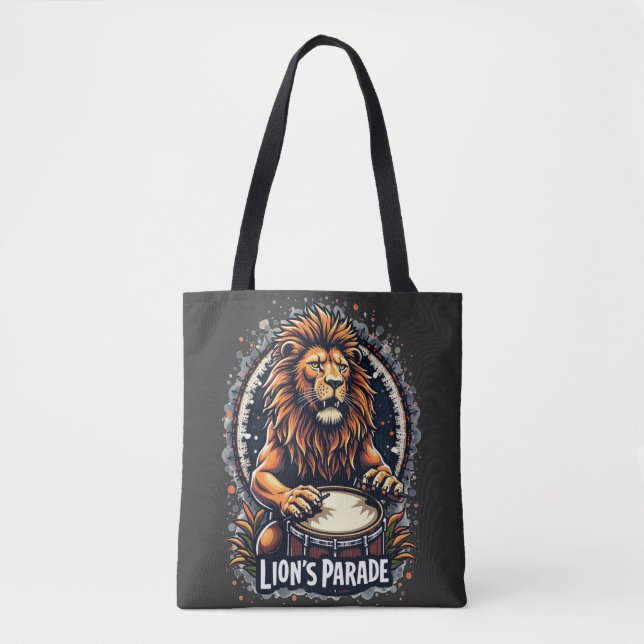 Lion's Drum Parade funny art : Majestic Lion Print Tote Bag (Front)