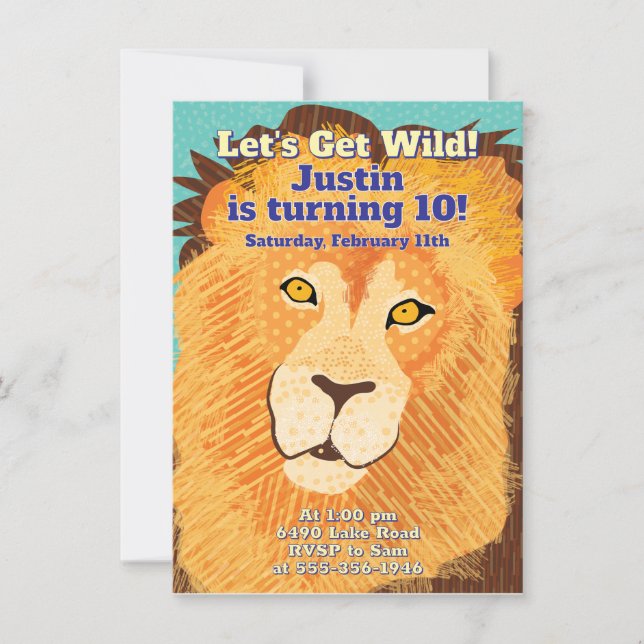 Lion's Face Birthday Invitation with Envelope (Front)