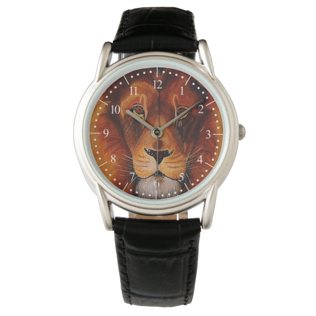 Lion's face, hand painted lion watch (Front)