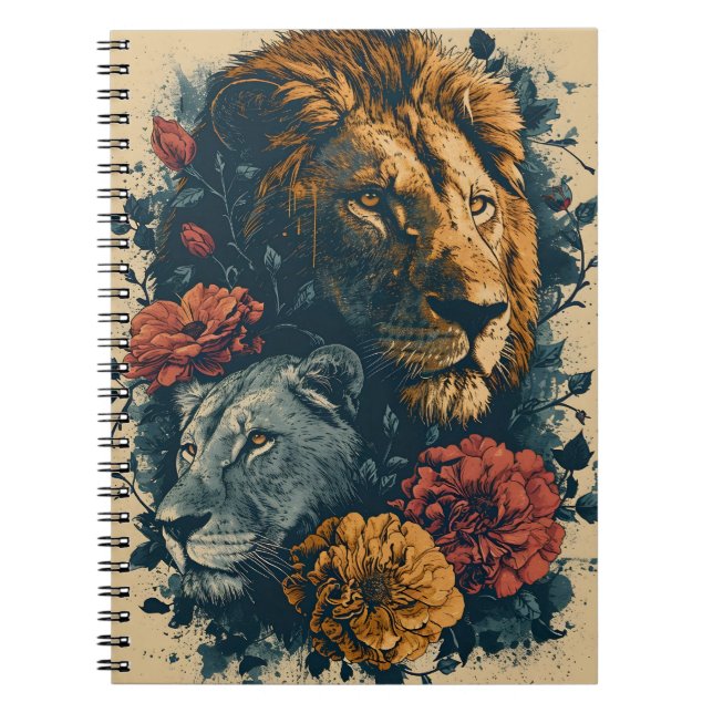 Lions & Flowers: Vintage Postcard Notebook (Front)