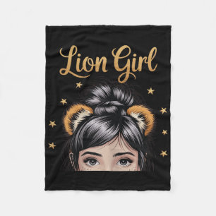 Lions Girl Messy Bun Funny Sports Fan Team T-shirt Fleece Blanket