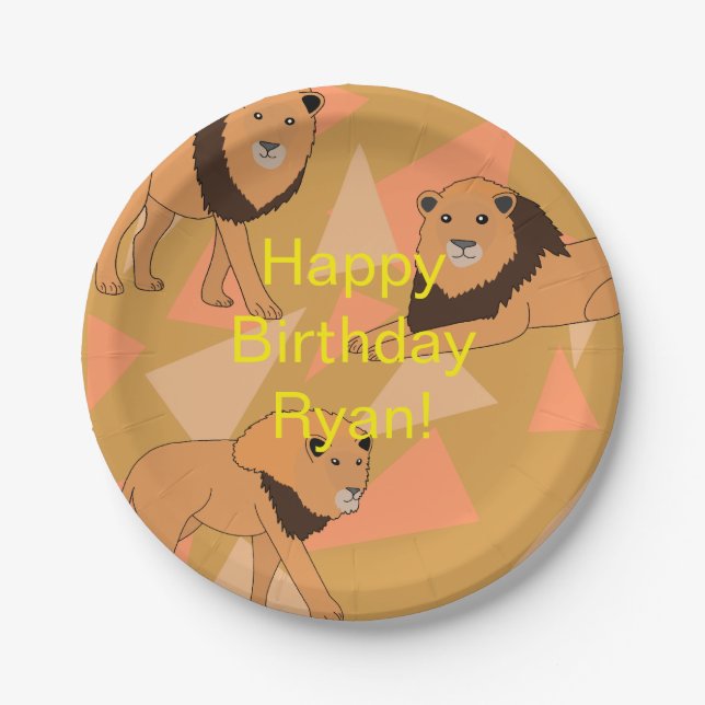 Lions Happy Birthday Paper Plate (Front)
