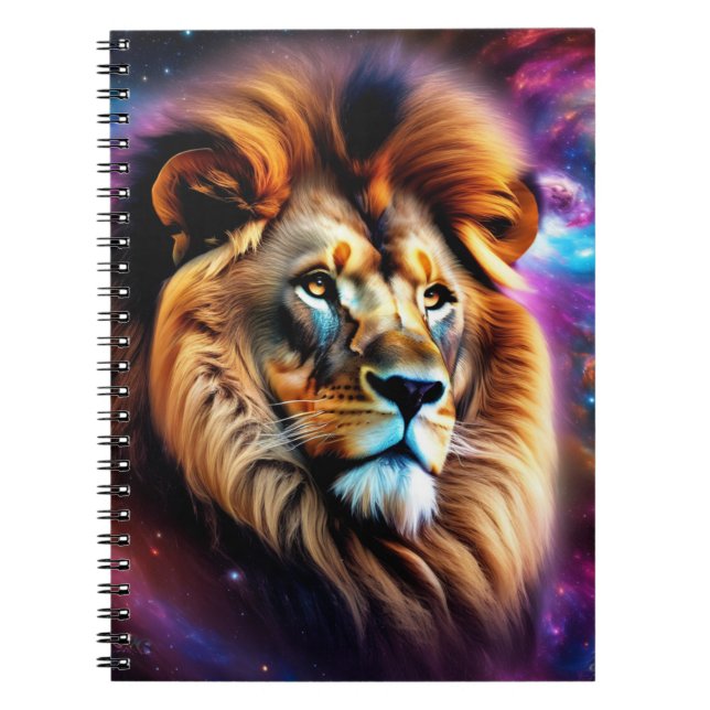 Lion's Head Among Colourful Swirling Galaxies Notebook (Front)