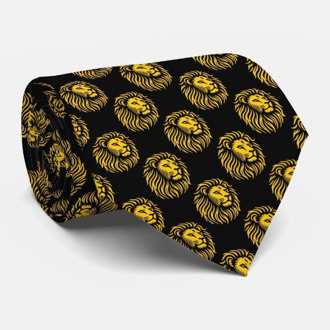 Lion's Head Pattern - Amber on Black Tie (Rolled)
