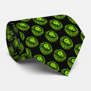 Lion's Head Pattern - Chartreuse Green on Black Tie