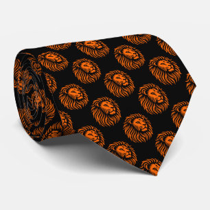 Lion's Head Pattern - Orange on Black Tie