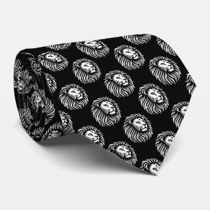 Lion's Head Pattern - White on Black Tie
