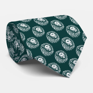 Lion's Head Pattern - White on Dark Green Tie