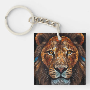 Lions head with mosaic stained glass effect key ring