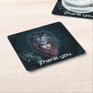 Lion's heart and feminine strength square paper coaster