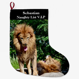 Lions Naughty List VIP with name Large Christmas S Large Christmas Stocking
