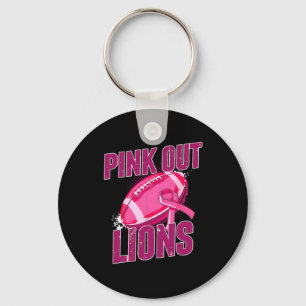 Lions Pink Out Football Tackle Breast Cancer  Key Ring