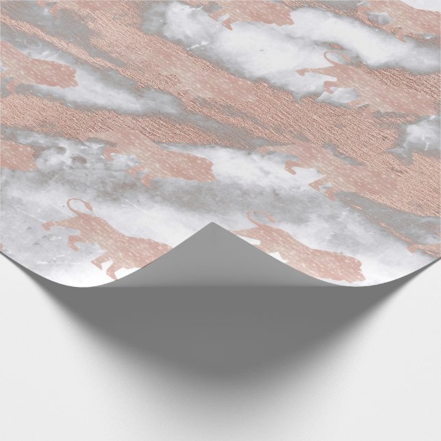 Lions Pink Rose Rose Gold Metallic Marble Gray Wrapping Paper (Corner)