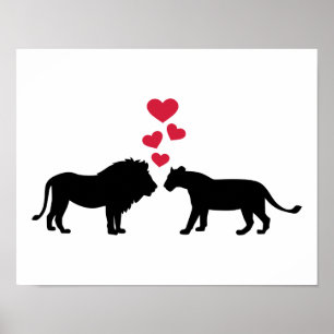 Lions red hearts love poster