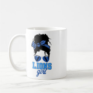 Lions Retro Girl Messy Bun Fan Team Coffee Mug