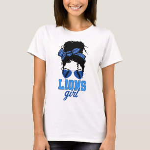Lions Retro Girl Messy Bun Fan Team T-Shirt