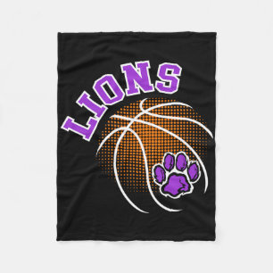 Lions Sketll Purple Lion Pride School Spirit Lion Fleece Blanket