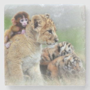 Lions, Tiger and Monkey Stone Coaster