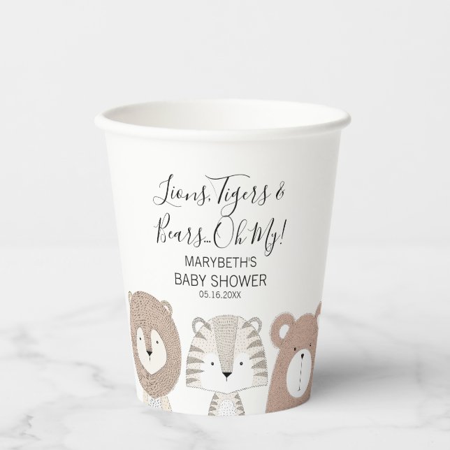 Lions Tigers & Bears Animal Baby Shower Paper Cups (Front)