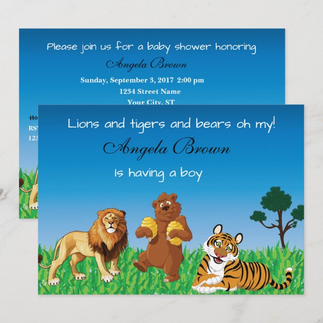 Lions, Tigers, Bears Oh My - Unisex Baby Shower Invitation (Front/Back)