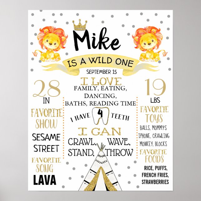Lions Wild One Birthday Party sign board (Front)