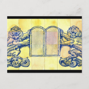 Lions with Ten Commandments Tablets Postcard