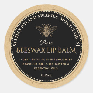 Lip Balm Label BLACK ON KRAFT Beeswax