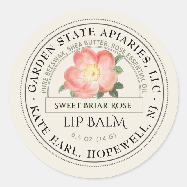 Lip Balm Label with Old World Rose on Ivory (Front)