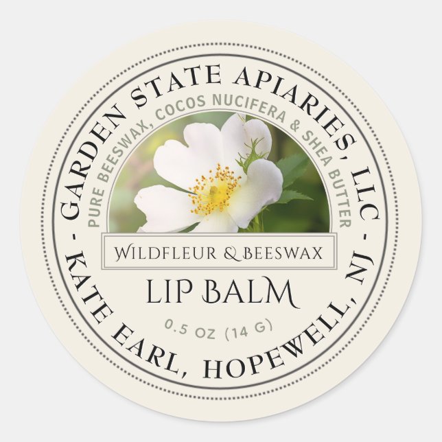 Lip Balm Label with Wild Rose Flower on Ivory (Front)