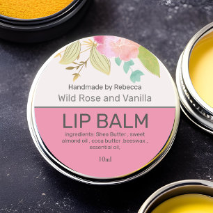 Lip Balm Pink Floral  Classic Round Sticker