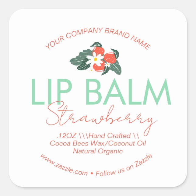  Lip Balm Scrub Business Packaging Strawberry Square Sticker (Front)