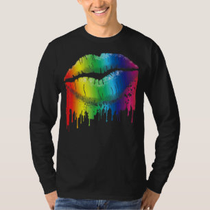 Lip Bite Gay Pride Rainbow Flag Drip Lgbt Lesbian T-Shirt