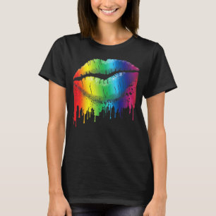 Lip Bite Gay Pride Rainbow Flag Drip Lgbt Lesbian T-Shirt