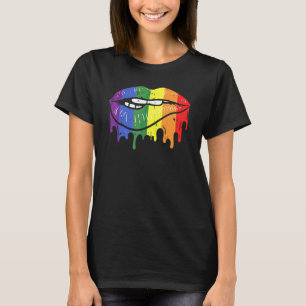Lip Bite Gay Pride Rainbow Flag Drip Lgbt Lesbian T-Shirt