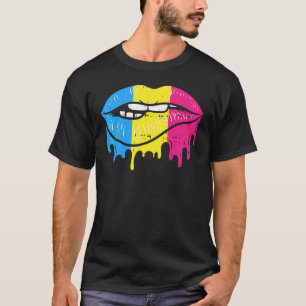 Lip Bite Vintage Drip Lgbt Pansexual Colours Flag T-Shirt