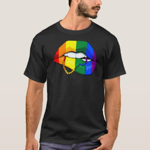 Lip Biting Lgbt Q Cute Rainbow Flag Gay Pride Ally T-Shirt