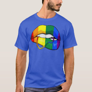 Lip Biting LGBTQ Cute Rainbow Flag Gay Pride Ally T-Shirt