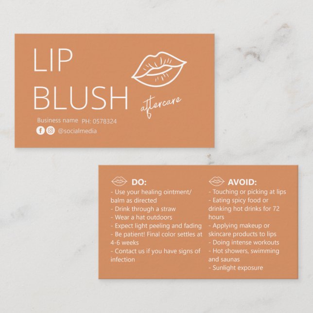  Lip Blush Tattoo Aftercare Advice Card (Front/Back)