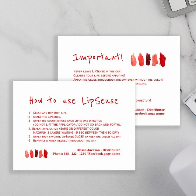 Lip colour distributor application instructions business card (Creator Uploaded)