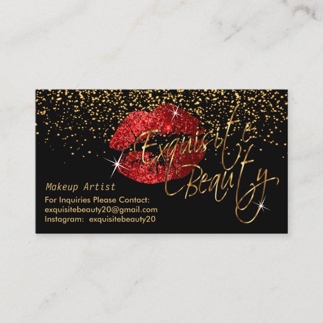 Lip colour with Gold Confetti & Pretty Red Lips Business Card (Front)