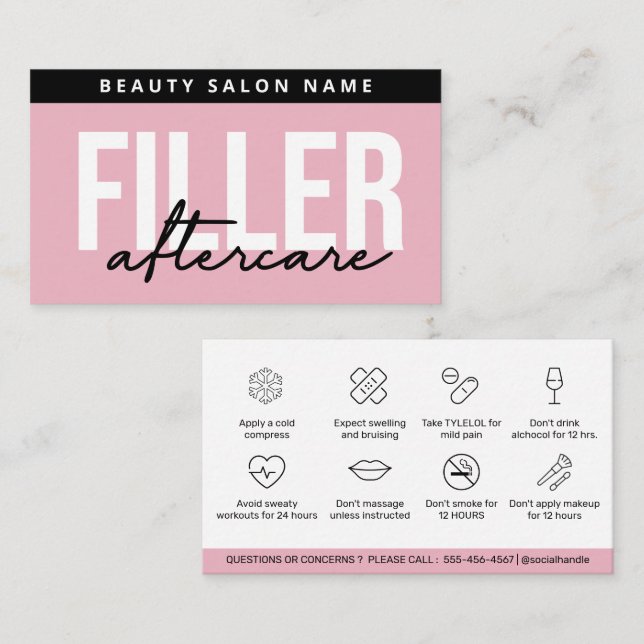 Lip Filler Botox Aftercare Instructions Editable B Business Card (Front/Back)